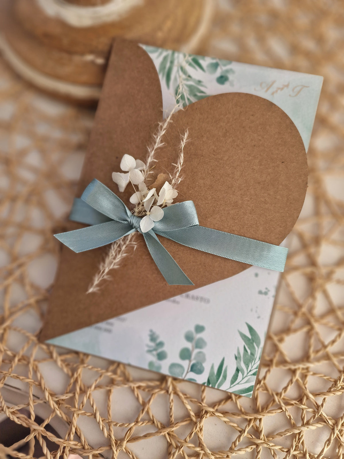 Convite de casamento Coração Kraft e Verde
