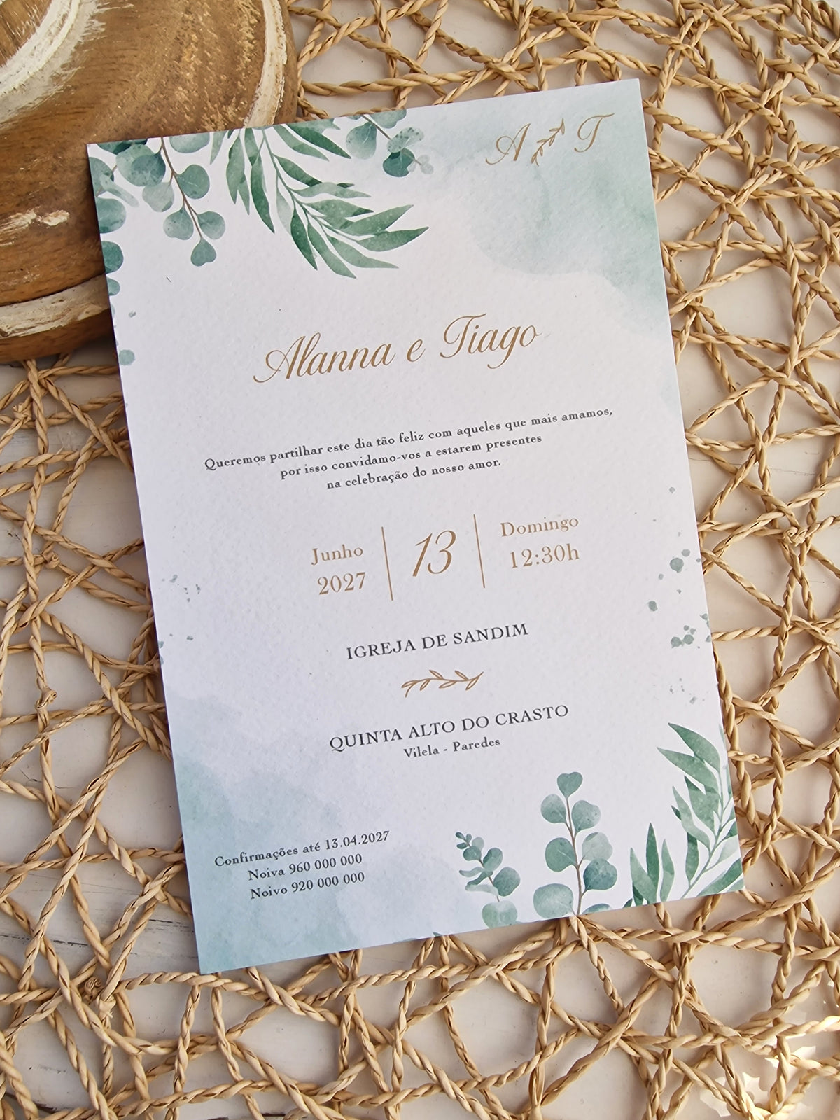 Convite de casamento Coração Kraft e Verde