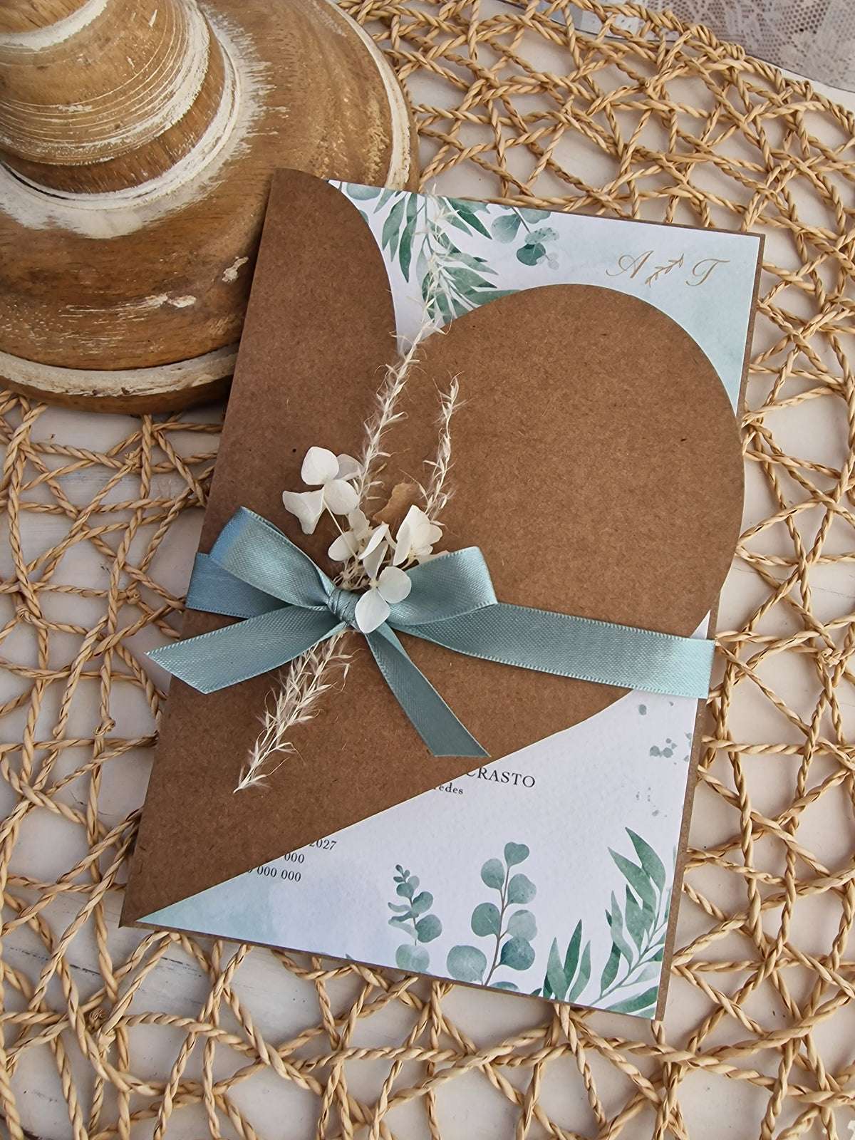 Convite de casamento Coração Kraft e Verde
