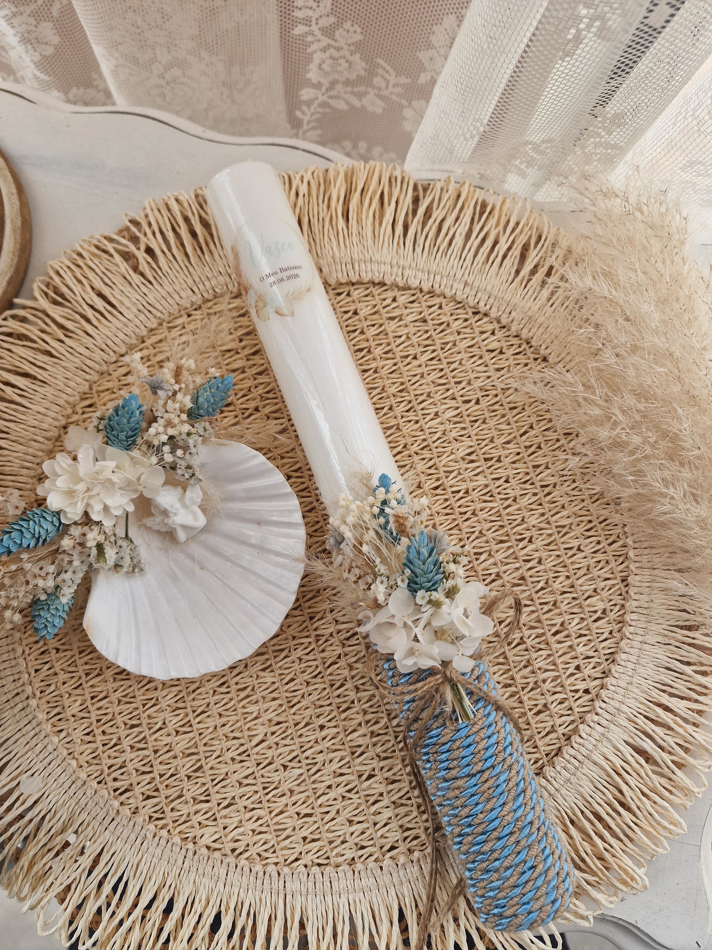Conjunto vela e concha premium artesanal de menino