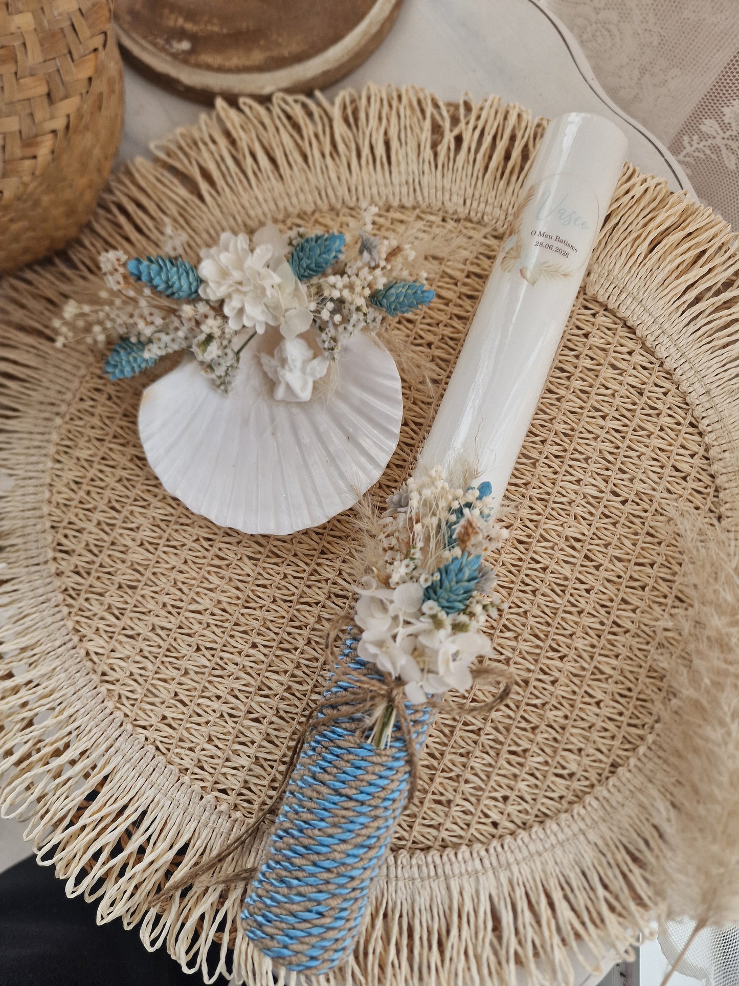 Conjunto vela e concha premium artesanal de menino