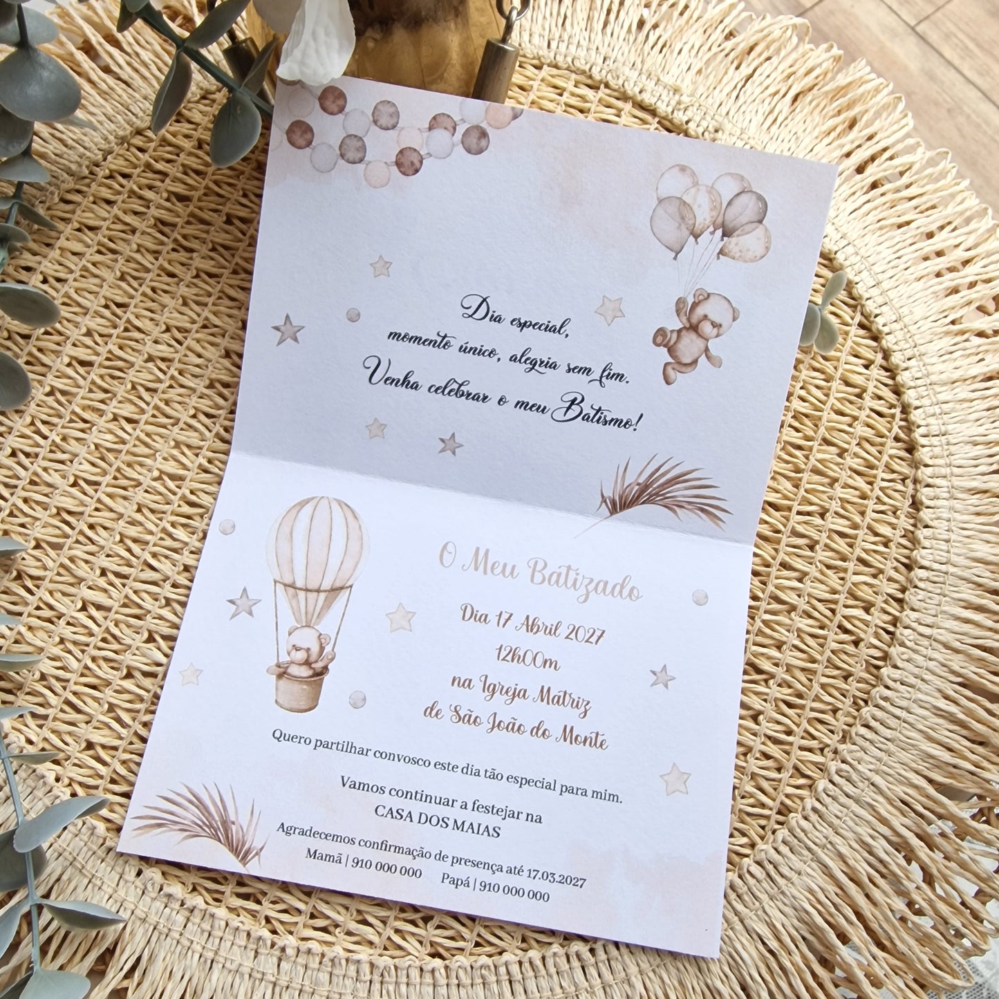 Convite low cost ursinho beje