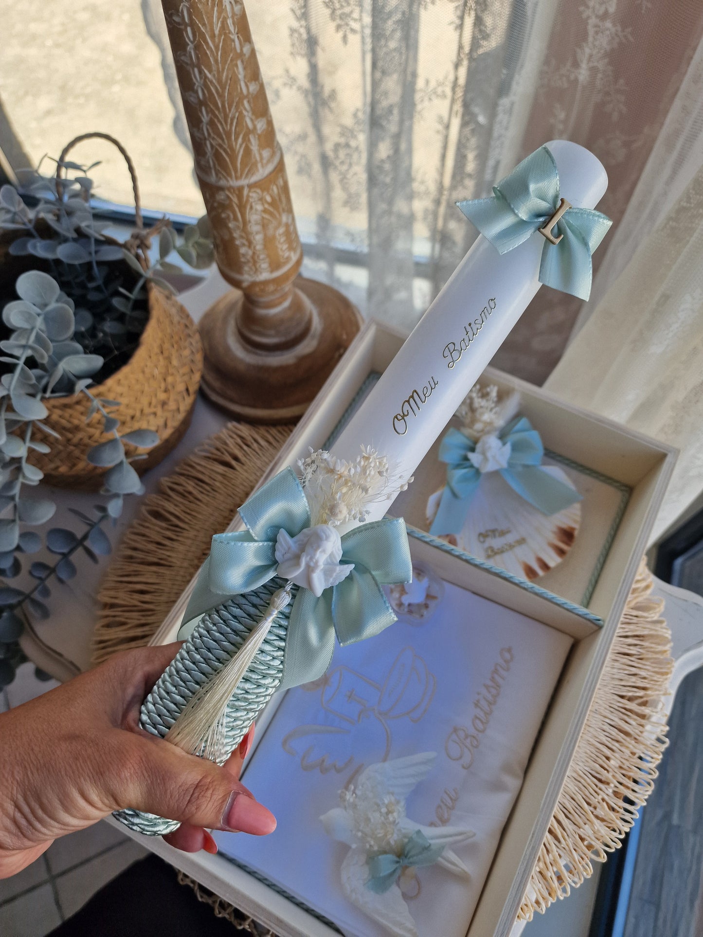 Conjunto de Batismo verdinho do Lyam | caixa com tampa transparente)