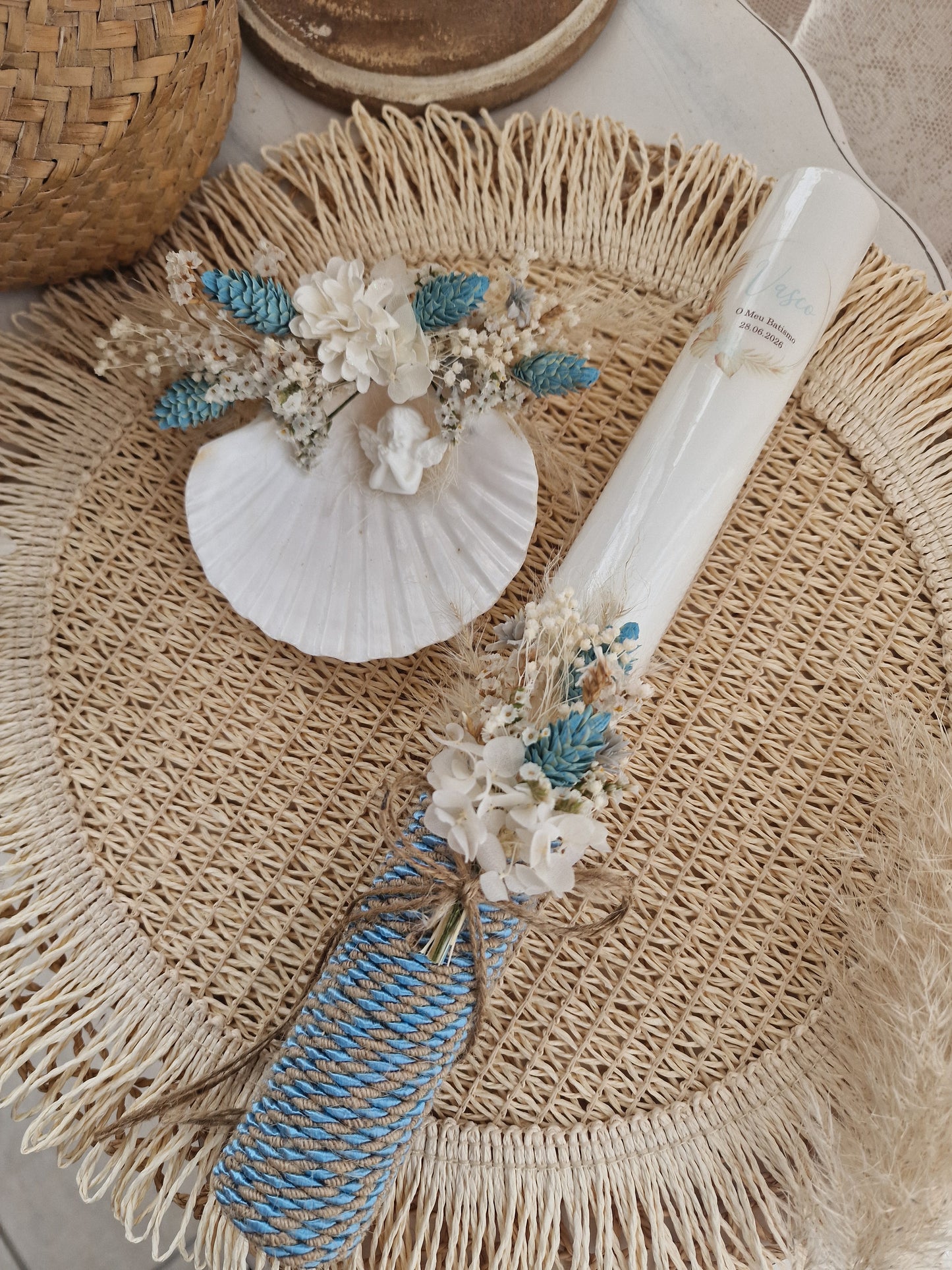 Conjunto vela e concha premium artesanal de menino