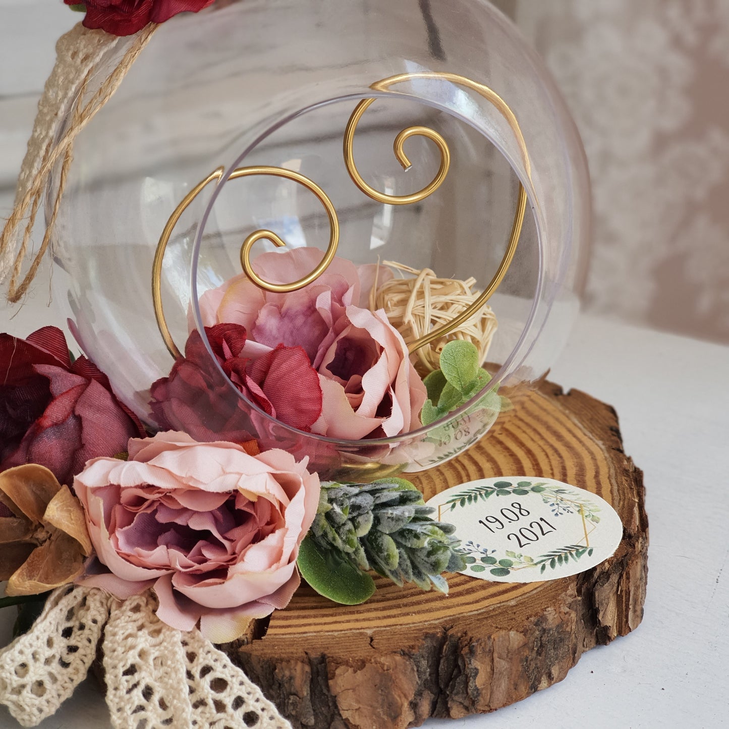 Crystal ball ring holder in wooden trunk