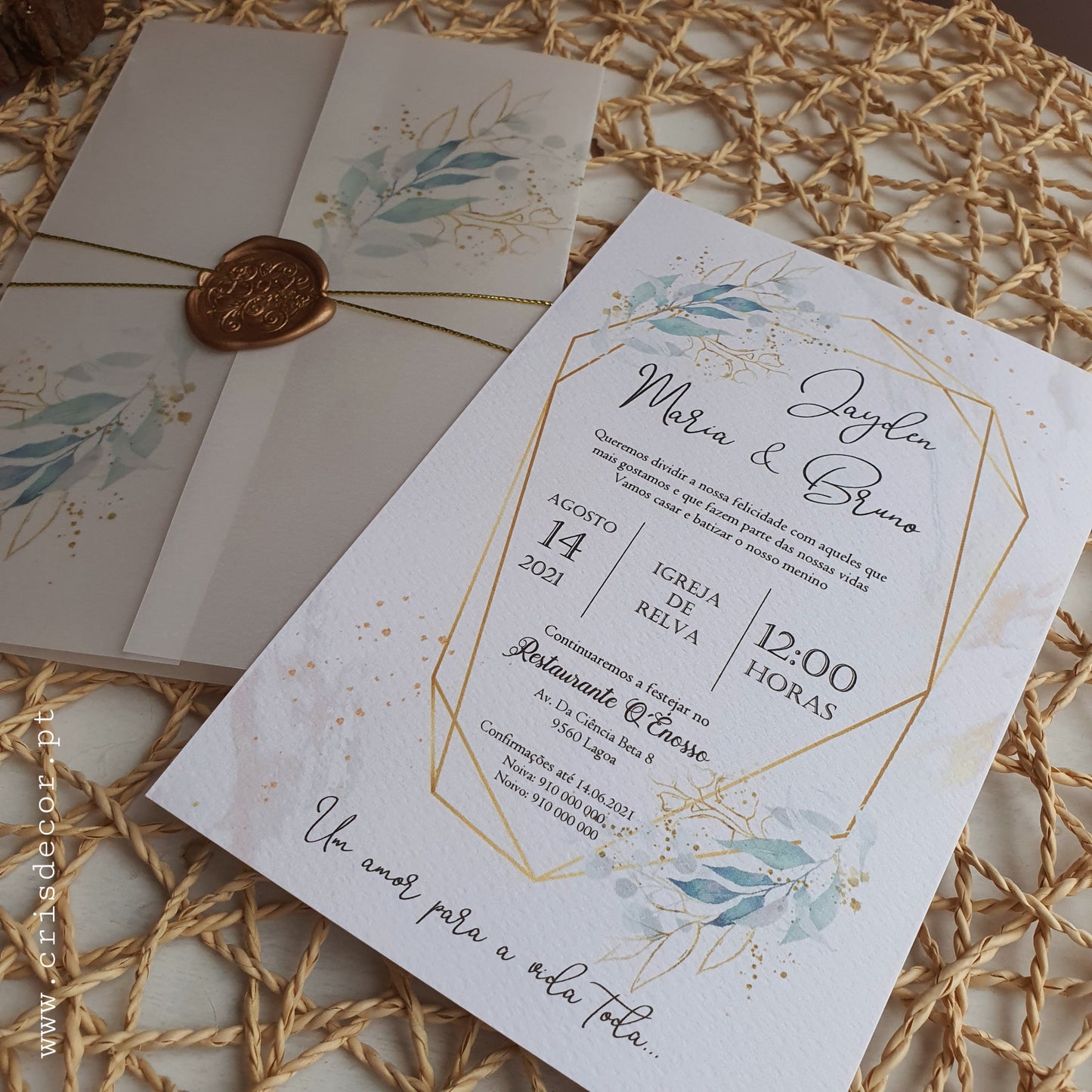 Convite de casamento gold and blue