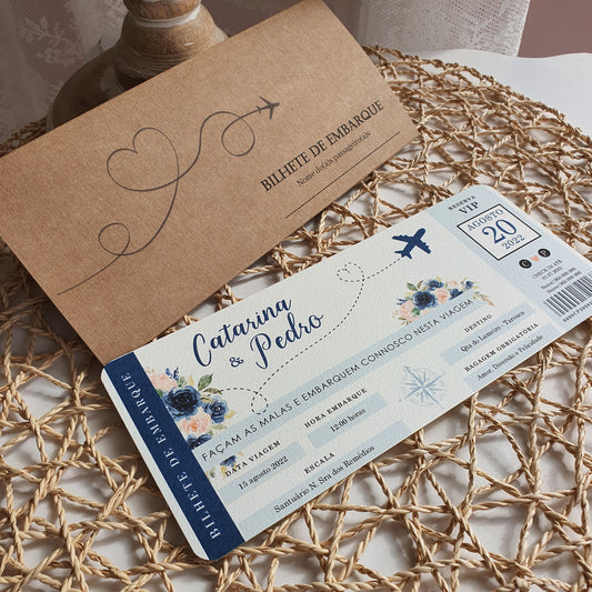 Navy and blush travel invitation